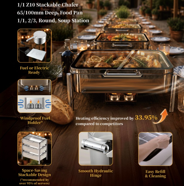 Elevate every buffet with SUNNEX Stackable & Windproof Outdoor Chafers Elevate every buffet with SUNNEX Stackable & Windproof Outdoor Chafers