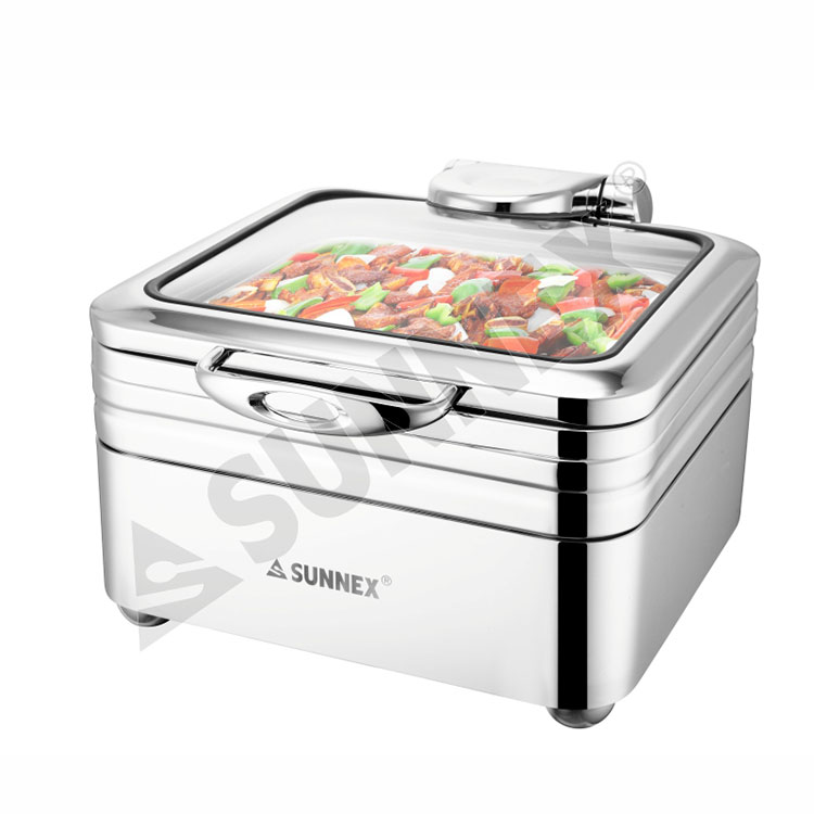 Square Stainless Steel Induction Chafer With Full Base