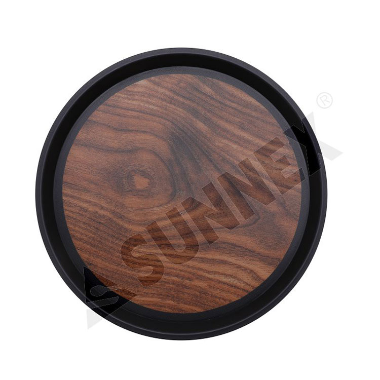 Round Wood Grain NonSlip Trays