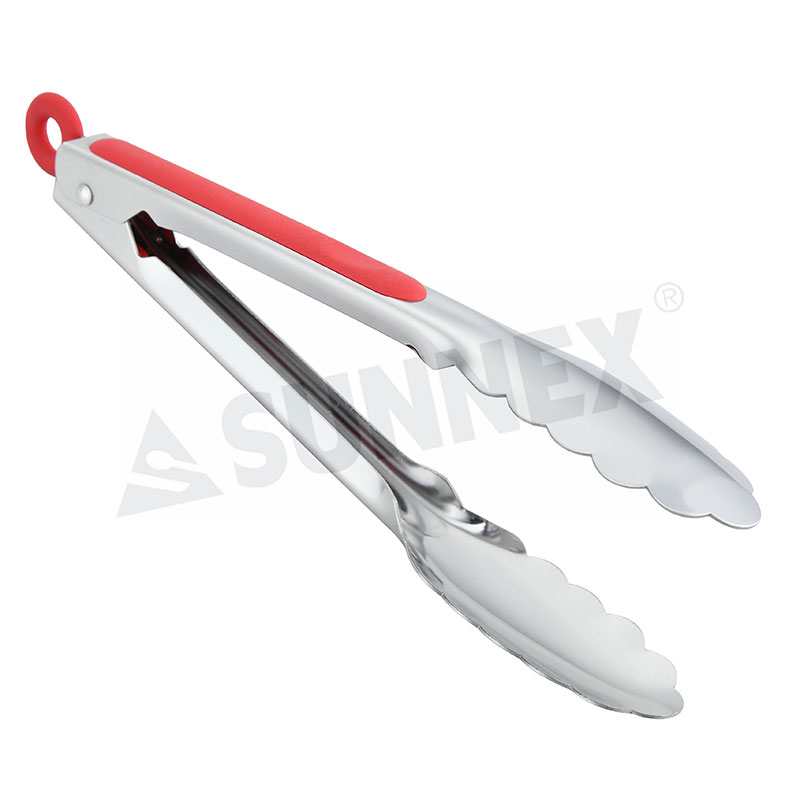 Stainless Steel Serving Tongs with Soft Grip Handle Red Color