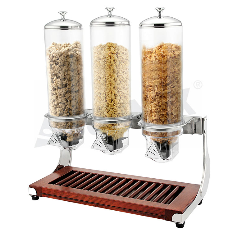 Triple Cereal Dispenser With Solid Wooden Base