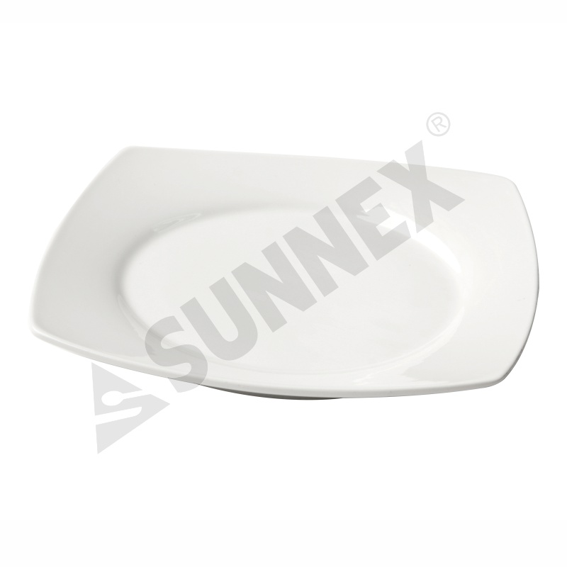 White Color Porcelain Square Coupe Plate